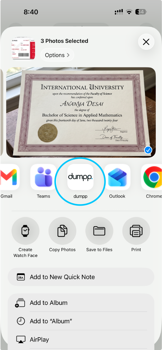 Sharing a document into dumpp